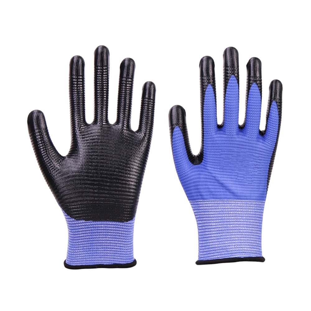 Hand zebra polyester lightweight machine work with smooth finished nitrile coated glove