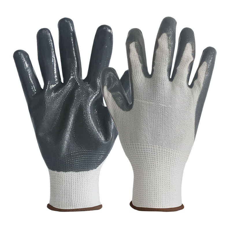 MHR SAFETY Quality black grey nitrile foam coating polyester lining cheap nitrile coating safety working gloves free of charge samples